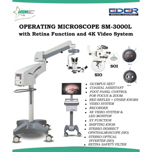 EYE OPERATING MICROSCOPE SM-3000L OLYMPUS OPTIC SZX7 VIDEO SYSTEM 4K WITH RETINAL FUNCTION